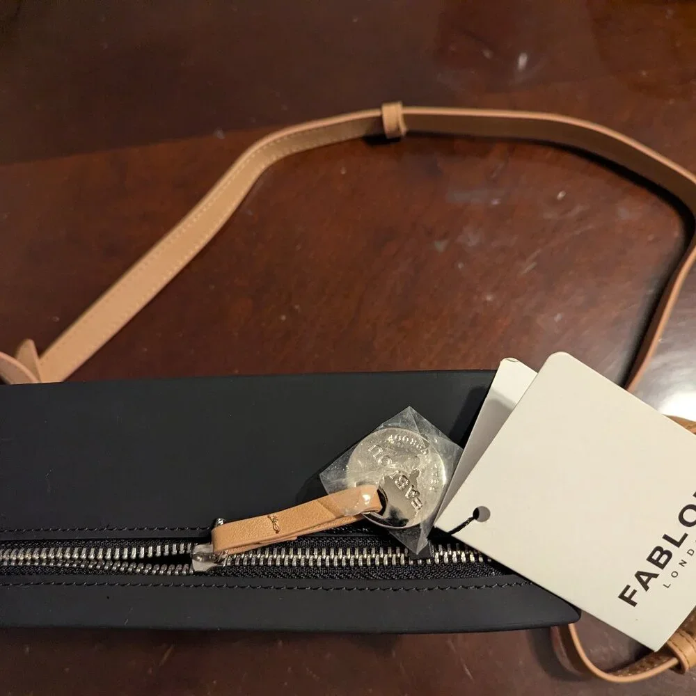 Fablou Chelsea Black Crossbody Bag with Tan Strap BNWT - Picture 2 of 8